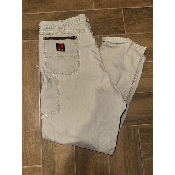 Mens wrangler riggs workwear pants Ripstop Carpenter 42x34 Khaki EUC - Picture 1 of 6